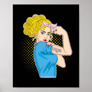 Póster Cáncer de Mama Cinta Rosa Fuerte Rosie The Riveter