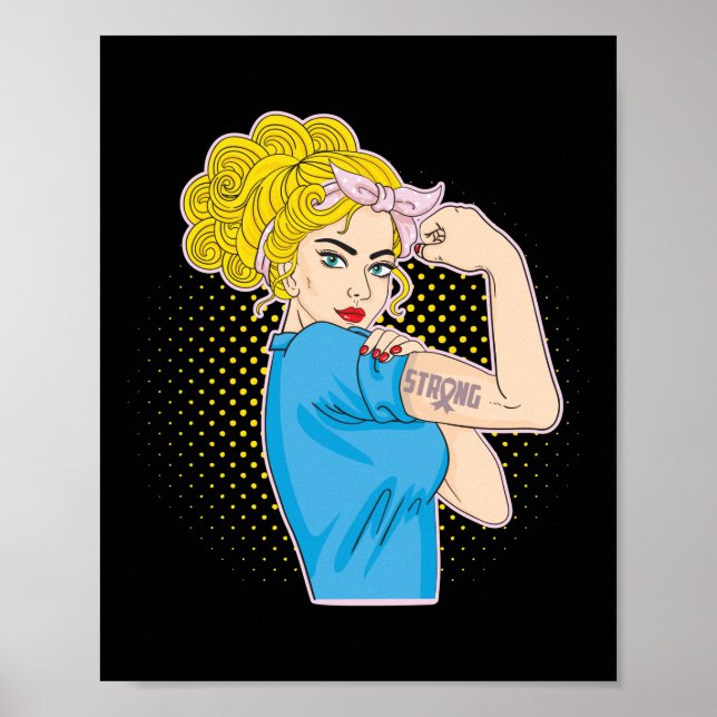 Póster Cáncer de Mama Cinta Rosa Fuerte Rosie The Riveter (Frente)