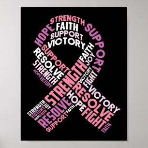 Póster Cáncer de Mama Cinta Rosa Word Recuperación de Nub
