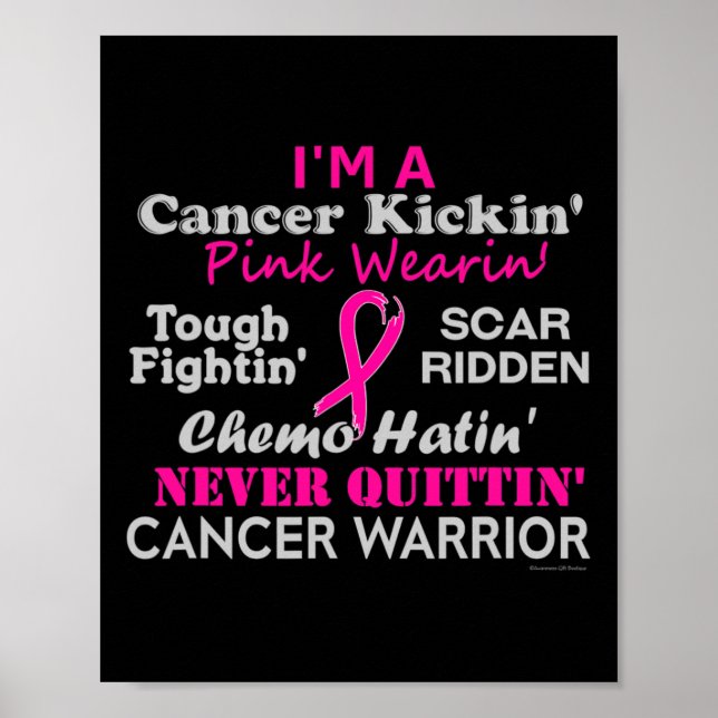 Póster Cáncer de mama Kickin 'Chemo Hatin' Warrior (Frente)