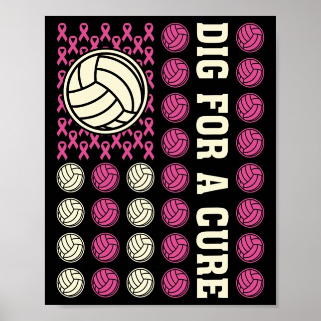 Póster Cáncer De Mama Rosa De Voleibol De Cure (Frente)