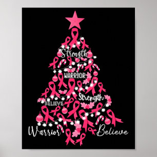 Póster Cáncer de pecho Árbol de Navidad Cinta rosa Lucha