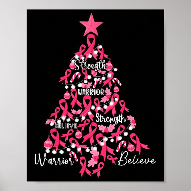 Póster Cáncer de pecho Árbol de Navidad Cinta rosa Lucha  (Frente)