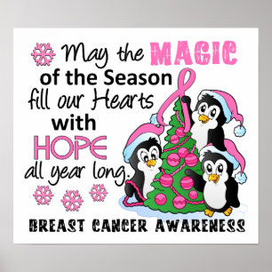 Póster Cáncer de pecho de los pingüinos del navidad
