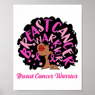 Póster Cáncer Guerrero Reina Mujer Negra Cinta Rosa Octob