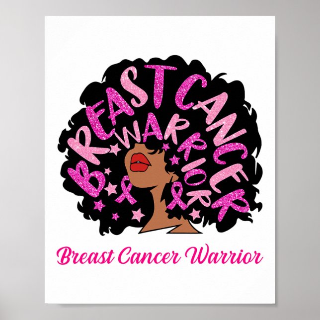 Póster Cáncer Guerrero Reina Mujer Negra Cinta Rosa Octob (Frente)