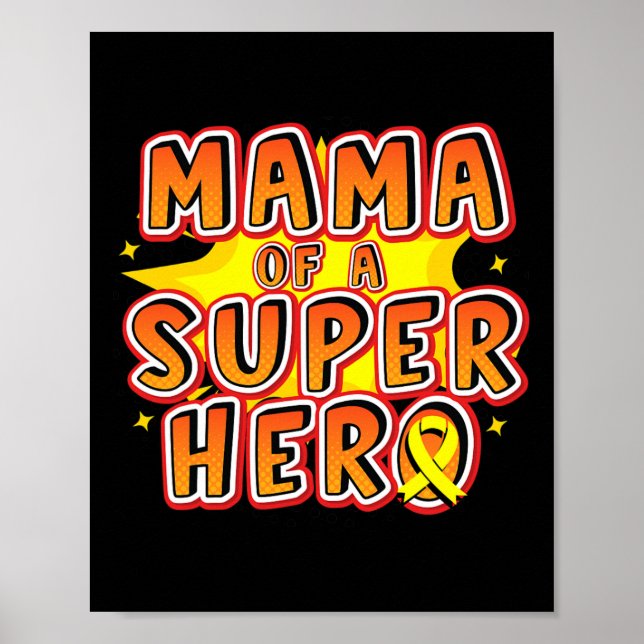 Póster Cáncer Infantil Mamá De Una Cinta Familiar Superhé (Frente)