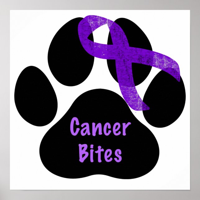 Póster Cáncer Muerde Pata De Perro Cinta Morada Linfoma C (Frente)