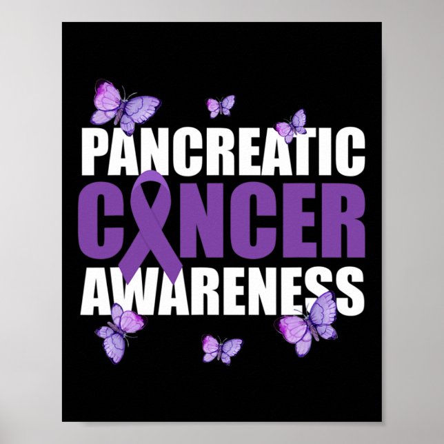 Póster Cáncer pancreático de la cinta morada de mariposa  (Frente)
