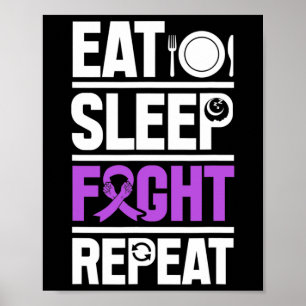 Póster Cáncer Pancreático Eat Sleep Fight Purple Ribbon