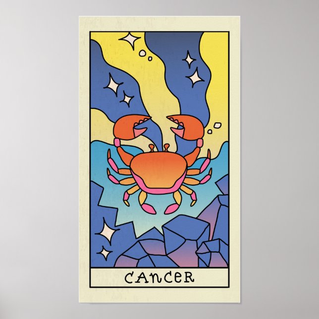 Póster Cáncer Rótulo Zodiaco Resumen Afiche Art Vintage (Frente)