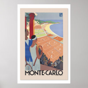 Póster Cancha de tenis vintage Montecarlo Mónaco años 20