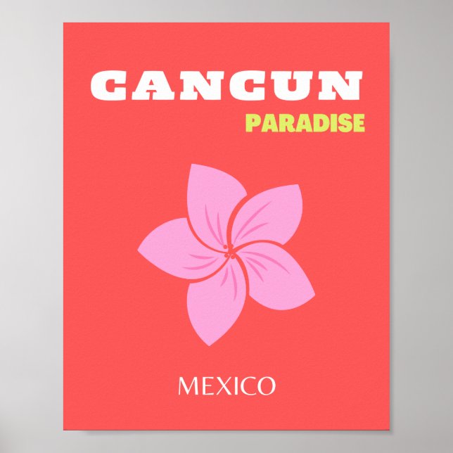 Póster Cancun, Cancun Travel Art, Preppy, Pink, Red (Frente)
