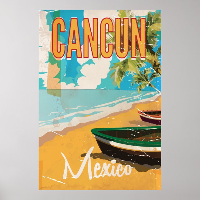 Póster Cancun México Beach Vintage poster de viajes (Frente)