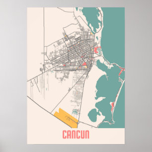Póster Cancún - México Mapa de la Ciudad Calcular