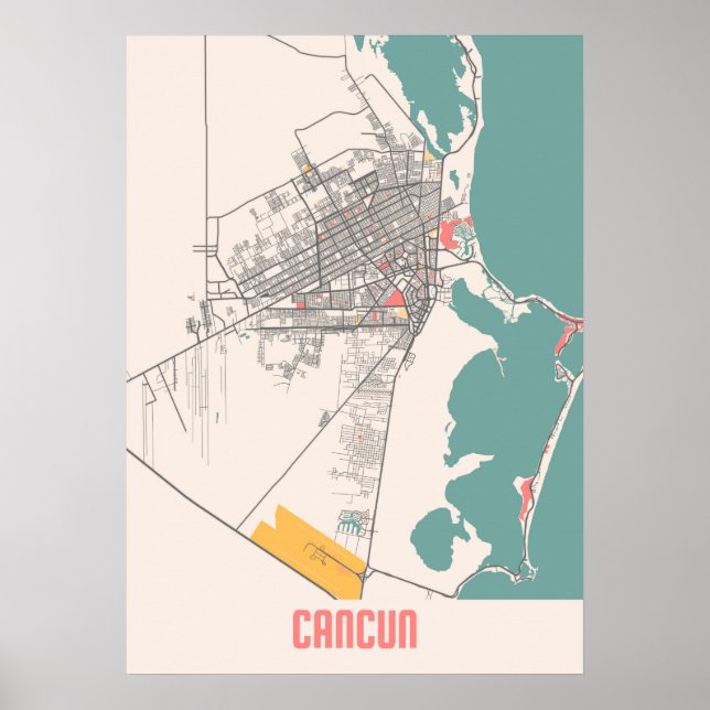 Póster Cancún - México Mapa de la Ciudad Calcular (Frente)