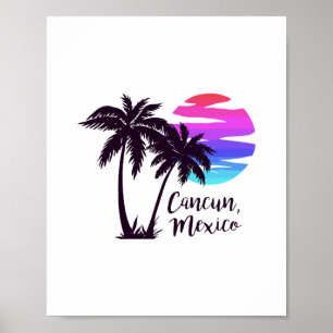 Póster Cancún México Playa Vacaciones de Verano Palmeras 