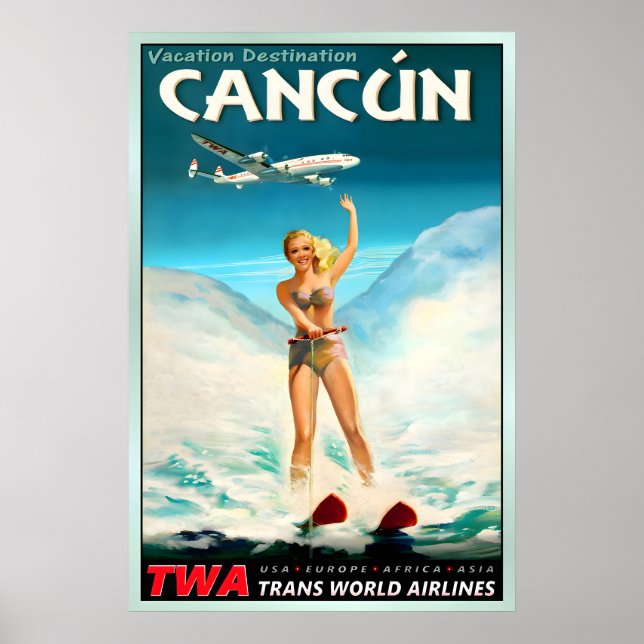 Póster CANCÚN México TWA Trans World Airlines (Frente)