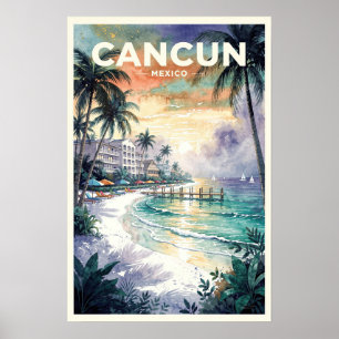 Póster Cancun México Viaje Vintage