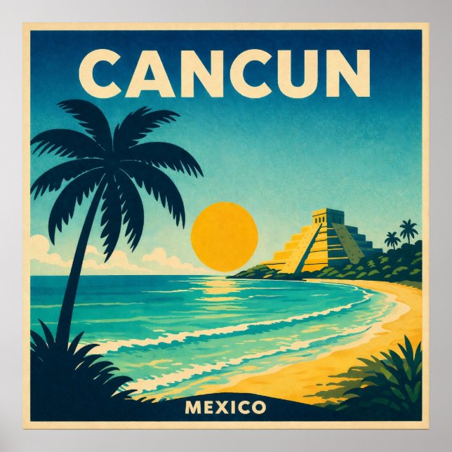Póster Cancun Mexico Vintage Travel Poster (Frente)
