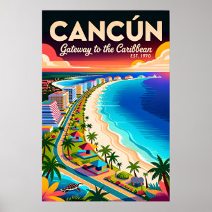Póster Cancún Vintage México Puerta de entrada al Caribe
