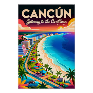 Póster Cancún Vintage México Puerta de entrada al Caribe