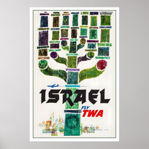 Póster Candelabro de Hanukkah de Israel Vela Viajes Antig