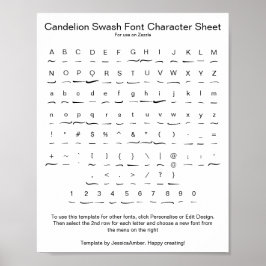 Póster Candelion Swash Font Character Sheet para Zazzle
