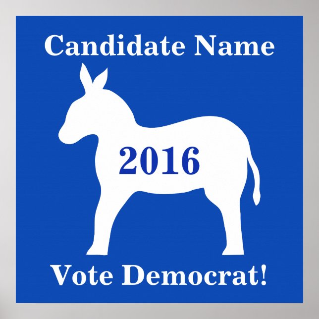 Póster Candidato demócrata al voto del burro blanco azul (Frente)