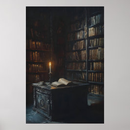 Póster Candlelit Gothic Library Art, Dark Academia 