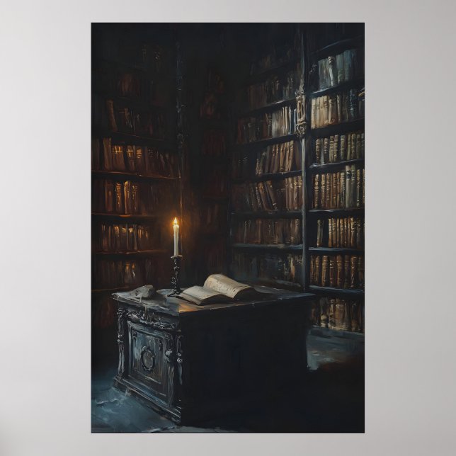 Póster Candlelit Gothic Library Art, Dark Academia  (Frente)