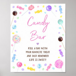 Póster Candy Bar Lollipop Sweet Shop Rótulo de cumpleaños