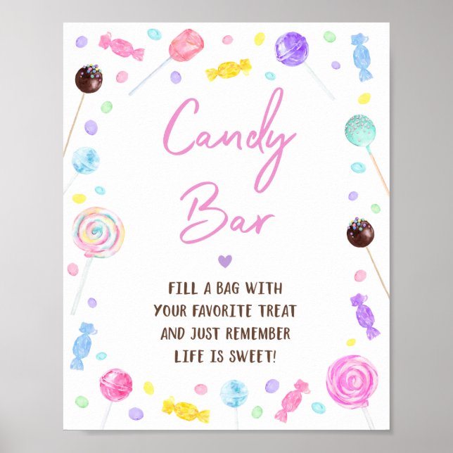 Póster Candy Bar Lollipop Sweet Shop Rótulo de cumpleaños (Frente)