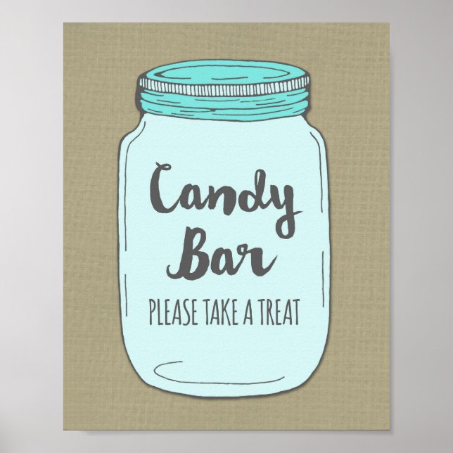 Póster Candy Bar Rótulo Baby Shower Blue Mason Jar Burlap (Frente)