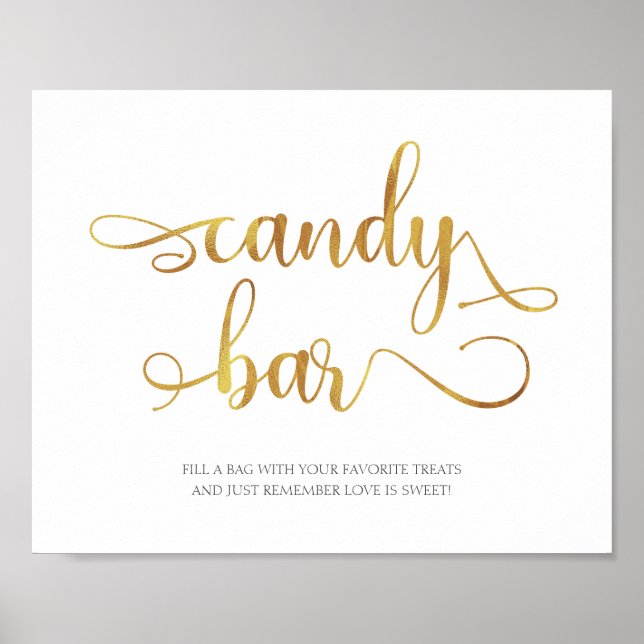 Póster Candy Bar simple Rótulo de Boda elegante de oro (Frente)