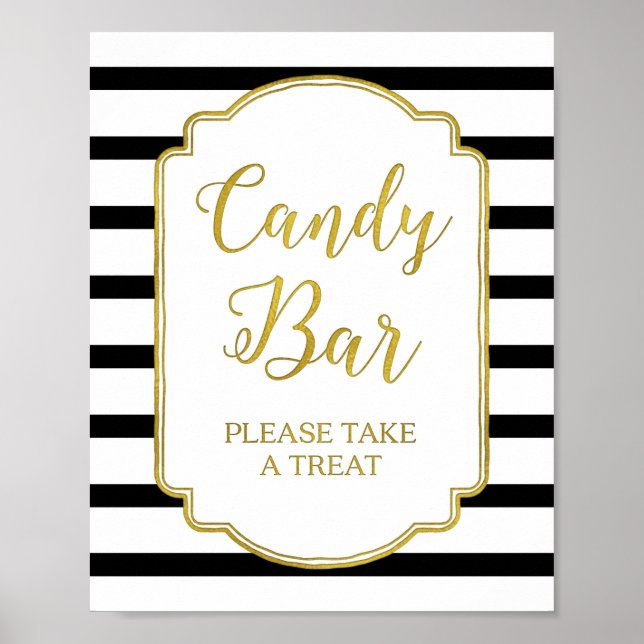 Póster Candy Bar Wedding Ducha Rótulo Bandas negras de or (Frente)