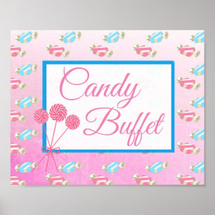 Póster Candy Bar Wedding Pink and Blue Sign Poster