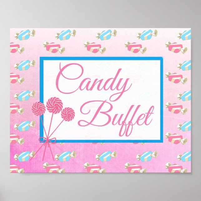 Póster Candy Bar Wedding Pink and Blue Sign Poster (Frente)