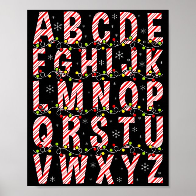 Póster Candy Cane Alphabet Christmas Lights Teacher Schoo (Frente)