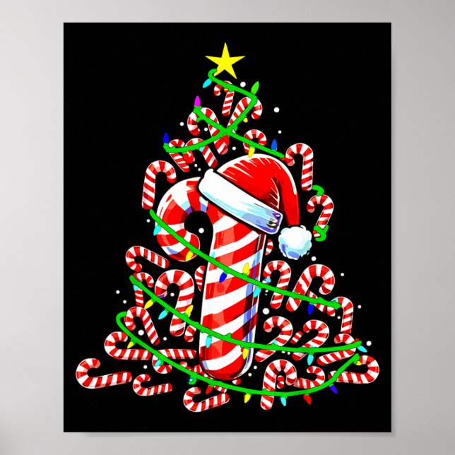Póster Candy Cane Christmas Tree Lights Santa  (Frente)