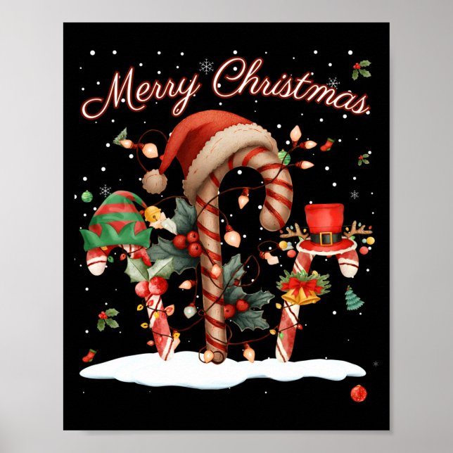 Póster Candy Cane Crew Christmas Elf Hat Santa Holiday De (Frente)