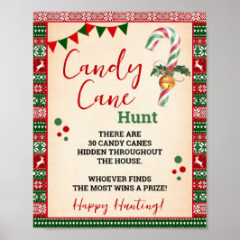 Póster Candy Cane Hunt Game Ugly Sweater Sign