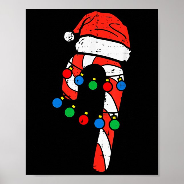 Póster Candy Cane Santa Hat Christmas Lights Xmas Men Wom (Frente)