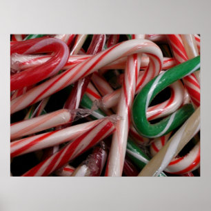 Póster Candy Canes Navidades vacaciones Verde Blanco y Ro