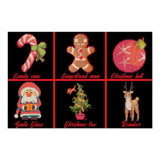Póster Candy, Gingerbread, Christmas, tree, Pixel Art (Anverso)