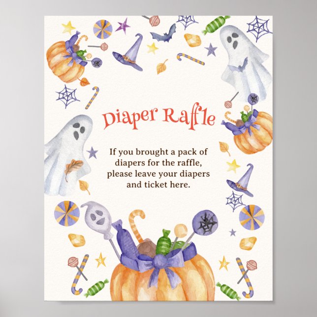 Póster Candy Pumpkin Fantasmas Halloween Diaper Raffle Ró (Frente)