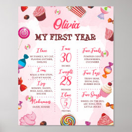 Póster Candy Sweet One Birday Milestone Rótulo