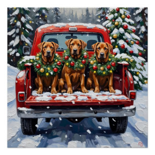 Póster Cane Corso Camioneta Roja Navidad Fiesta