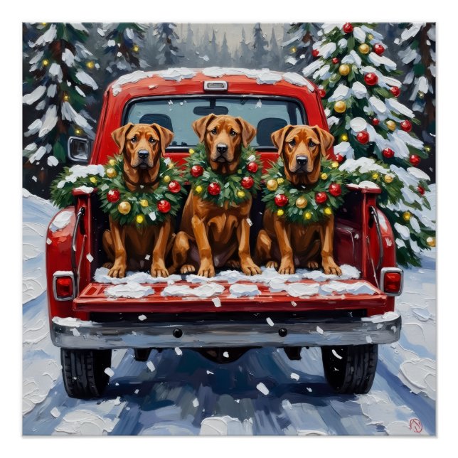 Póster Cane Corso Camioneta Roja Navidad Fiesta (Anverso)
