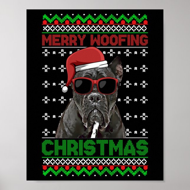 Póster Cane Corso Dog Funny Merry Woofing Navidades (Frente)